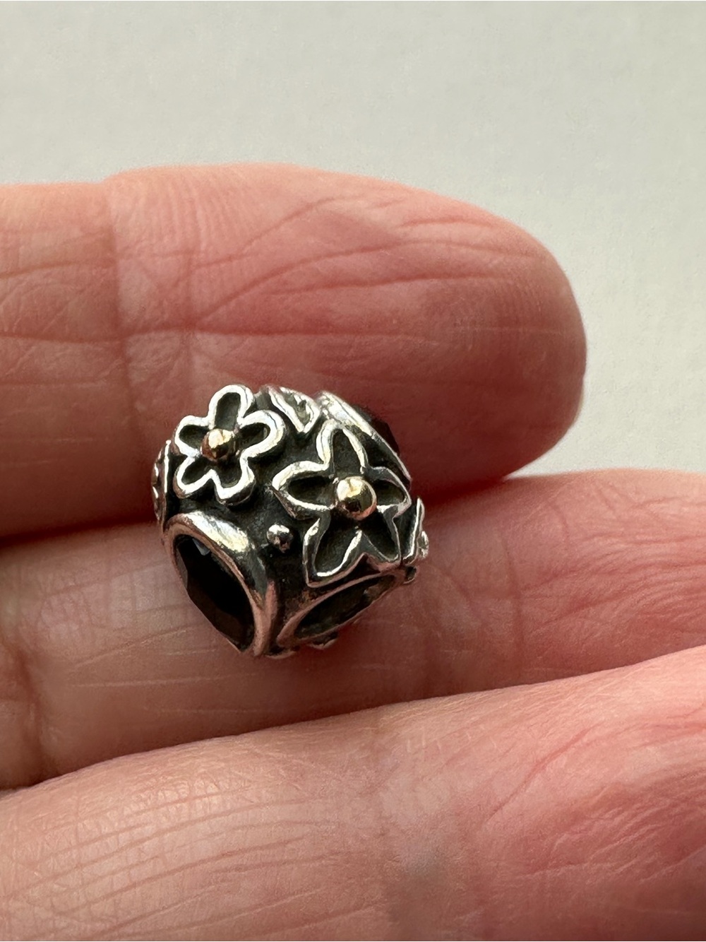 Pandora Silver & Gold Dew Drop Charm with Onyx Stone and CZ accent - RETIRED - Picture 2 of 12